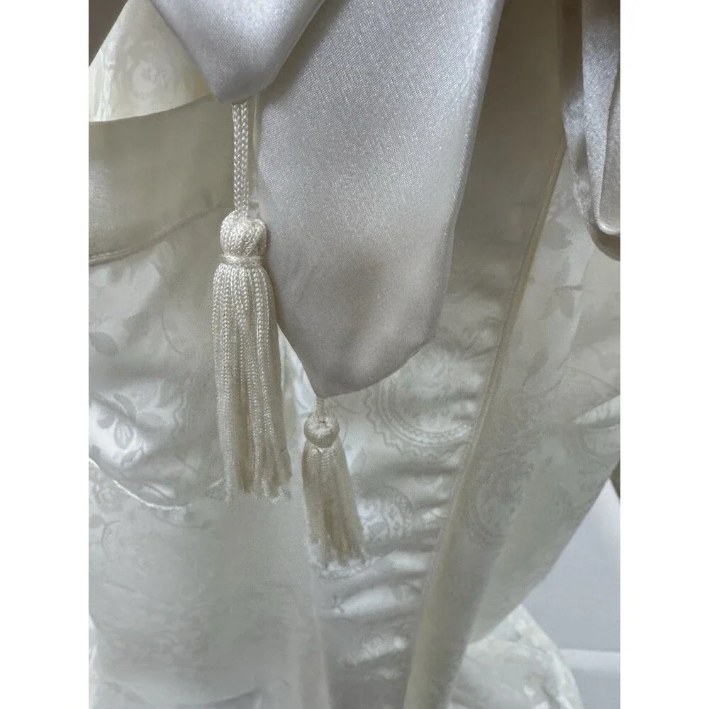 Vintage Long Womens Robe Ivory Victoria Secret Gold Label Bridal Pockets Sz M/L